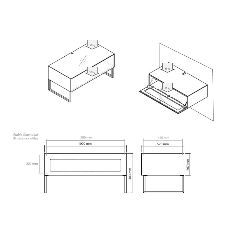 Meuble TV NORSTONE KHALM 100 NOIR LAQUE