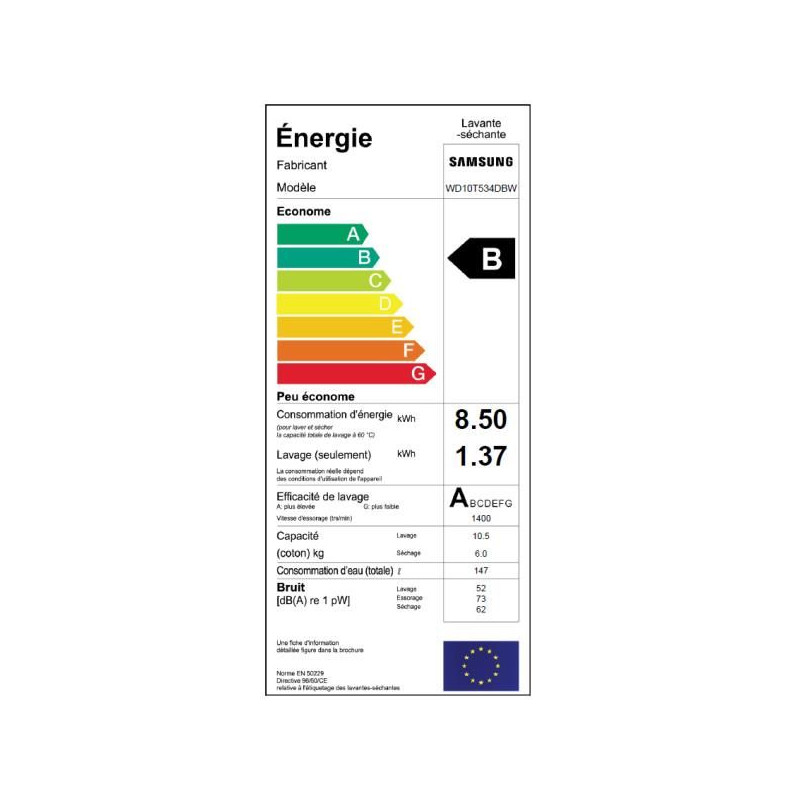 Lave Linge SAMSUNG WD10T534DBW/S3