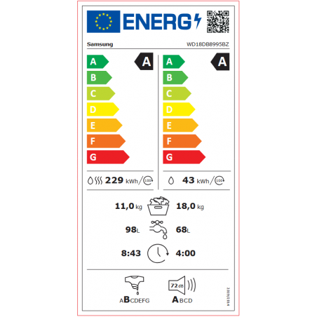 Lave Linge SAMSUNG WD18DB8995BZT2
