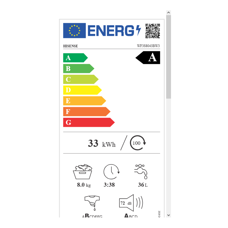 Lave Linge HISENSE WF3S8043BW3