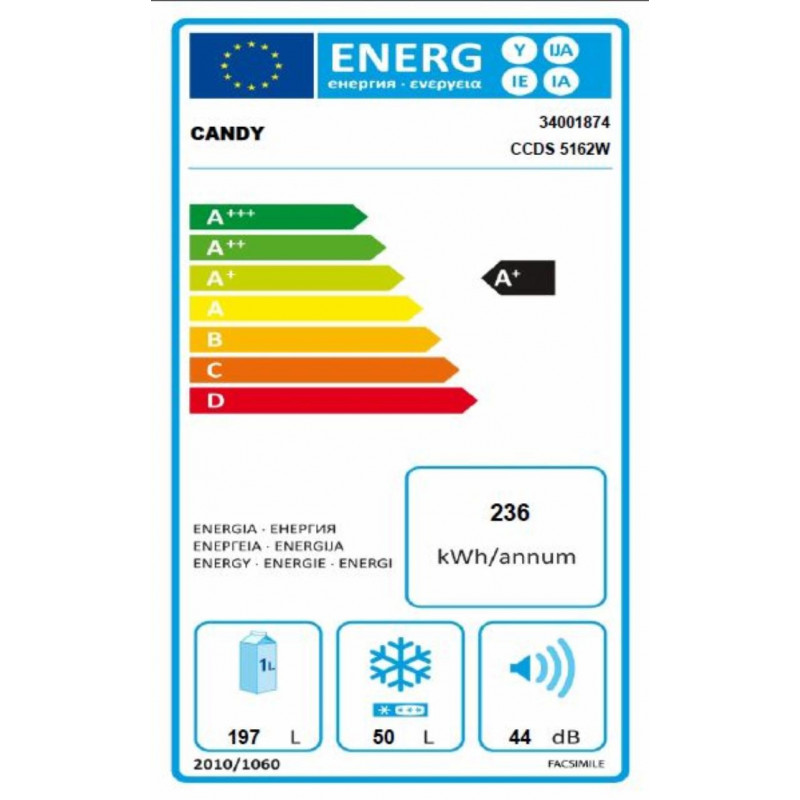 Réfrigérateur congélateur CANDY CCDS 5162W
